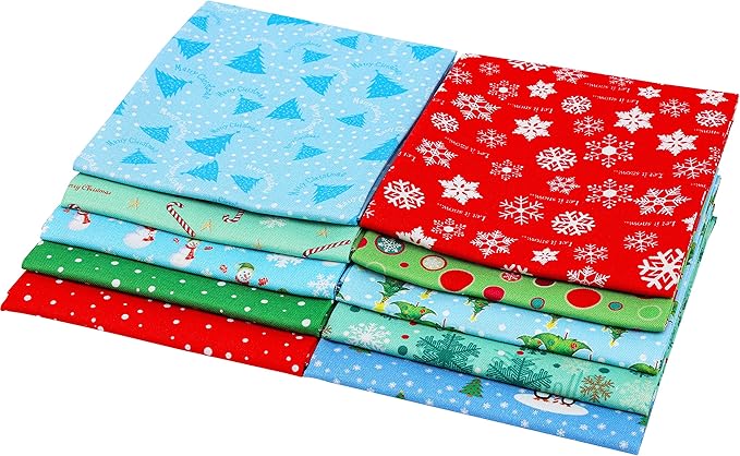 25 Options- 100% Cotton Quilting Fabric Bundles 10pcs Fat Quarters 18”x21”-Medium Weight 5.2 oz- for Quilting, Sewing Project, Patchwork, DIY Crafts - Christmas