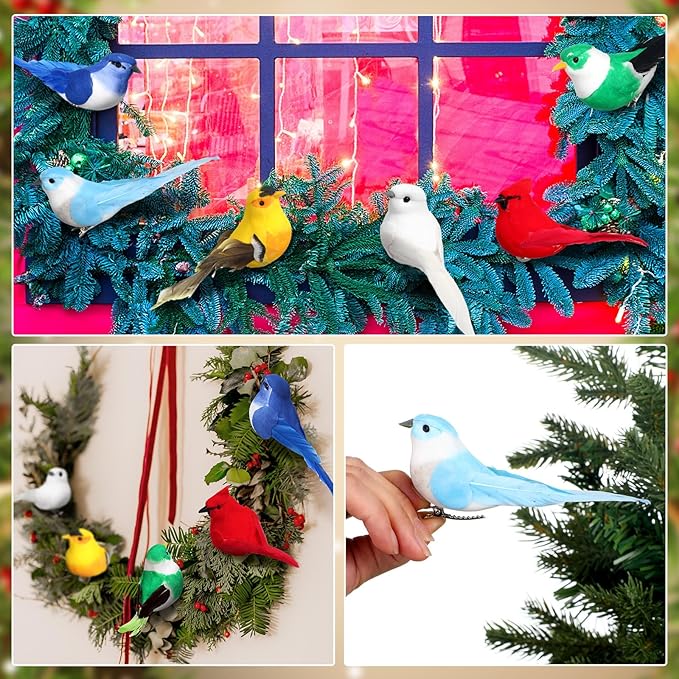 Birds for Christmas Tree Feathered Birds Spring Floral Arrangement Art Craft Fake Realistic Bird Ornaments Easter Tree Ornament(Fresh Color,Cardinal)
