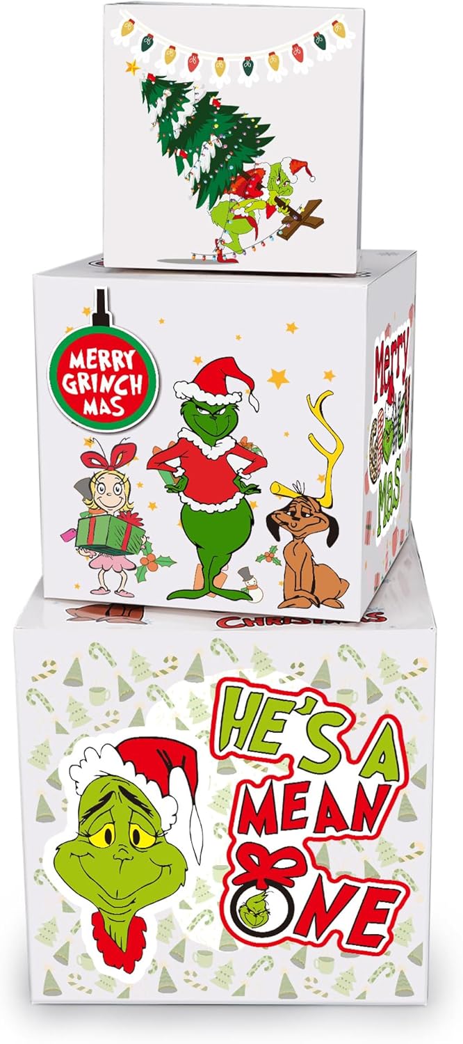 3 Pcs Christmas Nesting Gift Boxes&#xFF0C;Christmas Stackable Gift Boxes Set with Lids Christmas Decorative Boxes for New Year Holiday Birthday Party Gift Decor