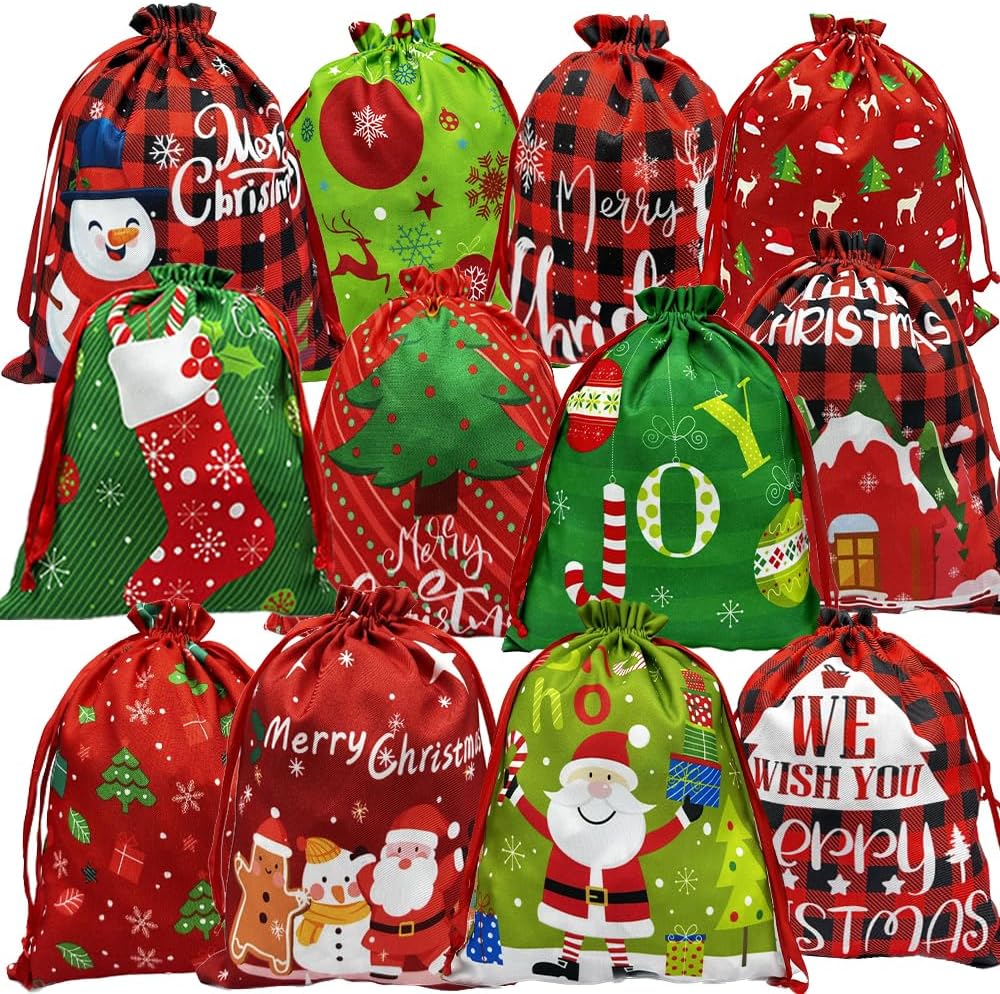 Christmas Fabric Gift Bags Smallreusable Cotton Gift - UK