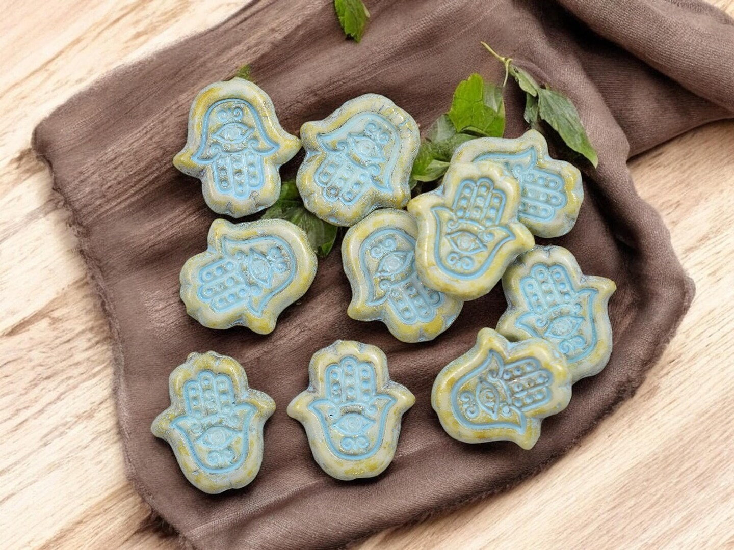 *10* 15x10mm Turquoise Washed Opaque Alabaster Hamsa Hand Beads