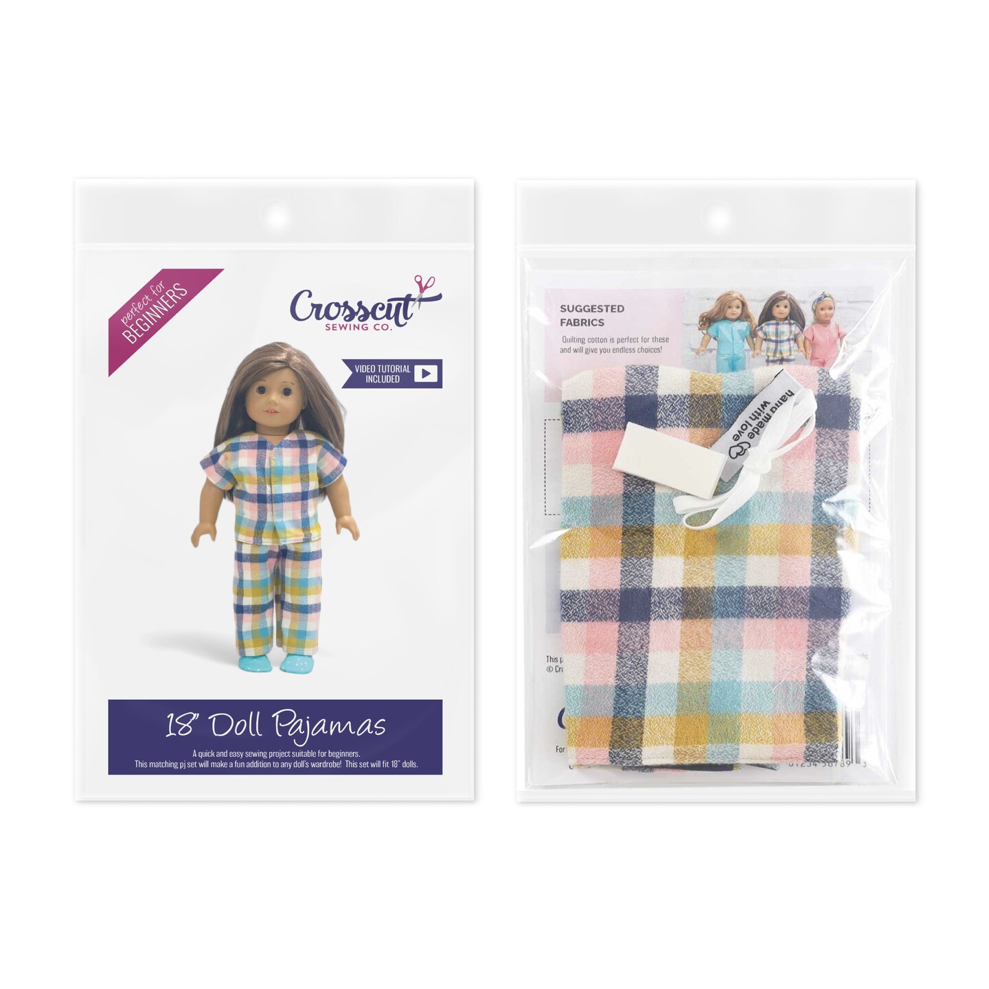 Crosscut Sewing Co.&#xAE; Doll Pajama Sewing Project Kit - Beginner Friendly DIY Sewing Kit