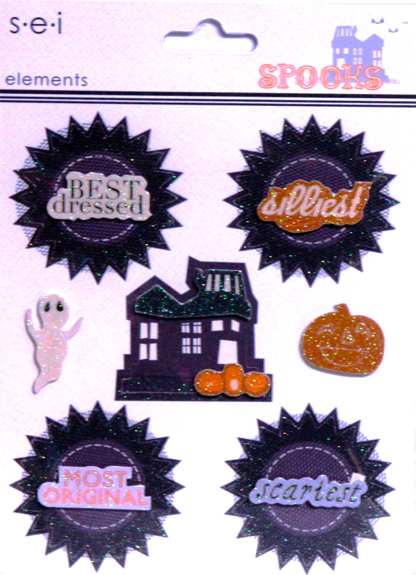 S.E.I Halloween Spooks Dimensional Element Glittered Stickers