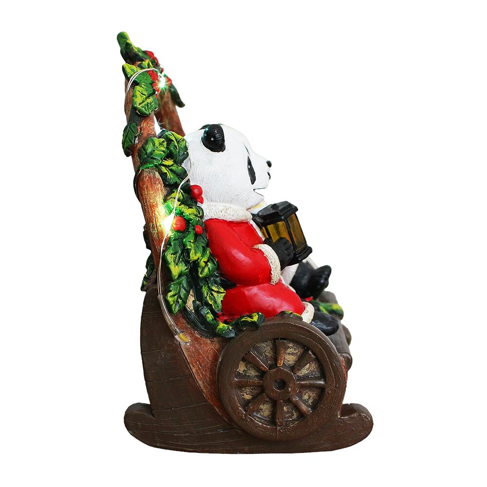 Nostalgic Panda Duo Festive Lighted Figurine, 6" LED Christmas Bear Statue