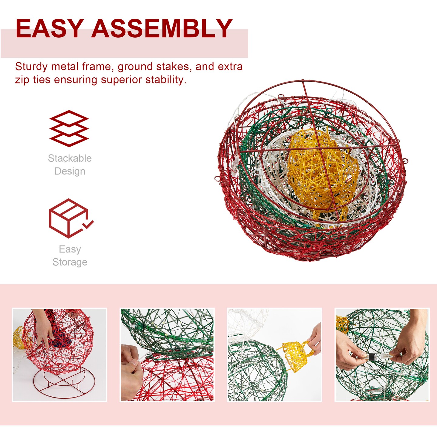 Set of 2 39.25"H Lighted Christmas 3D PVC Stacked Ornaments Outdoor Décor with 760 Green LED Lights