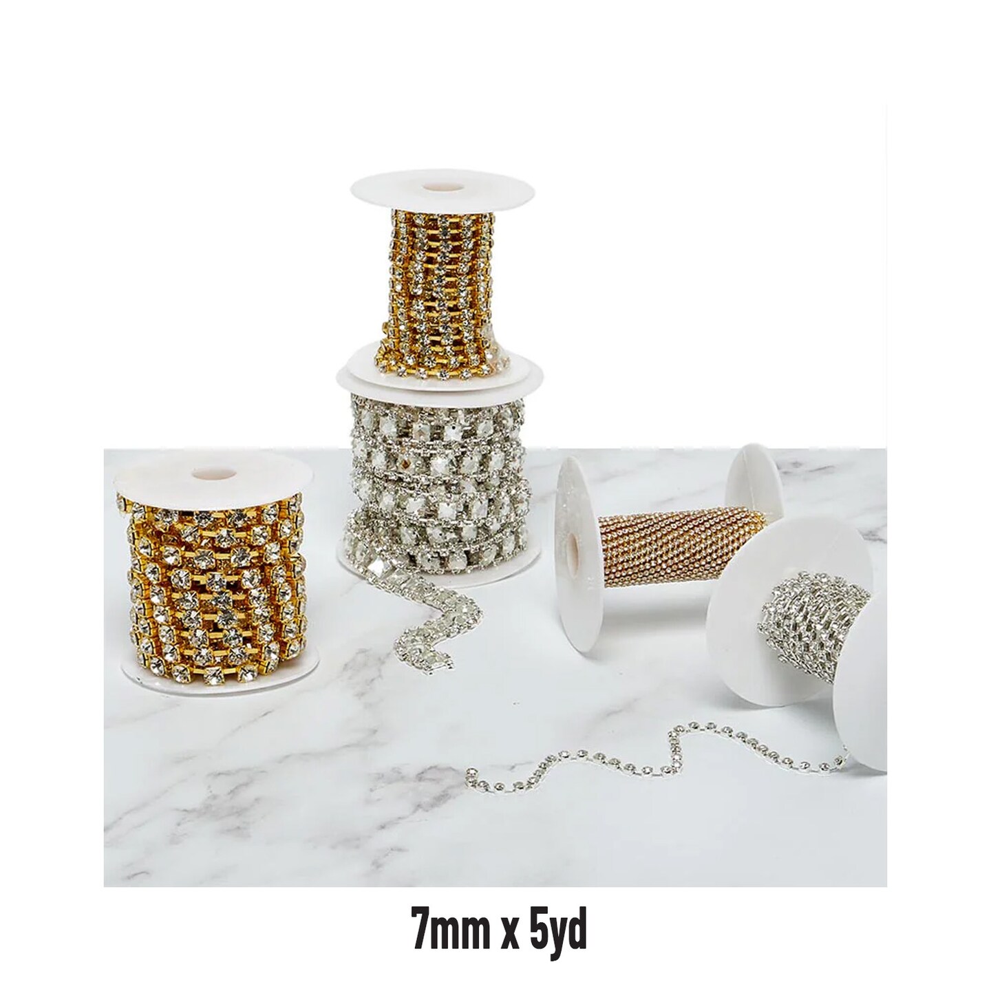 Silver Gold Rhinestone Chains Glamorous 5 Yard Length