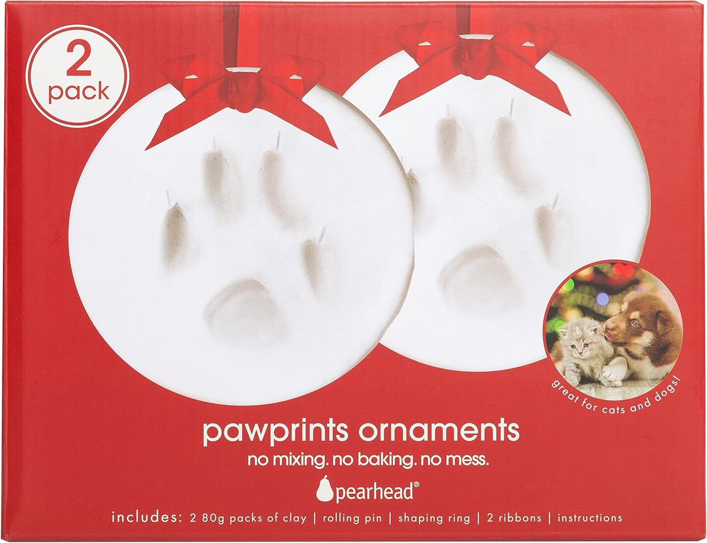 Pawprints 2-Pack Christmas Ornament, DIY No Mess Pet Paw Print Holiday Keepsake Kit, Dog or Cat Stocking Stuffer Gift, Christmas Gift for Pet Parents, Paw Print Ornament for The Holidays