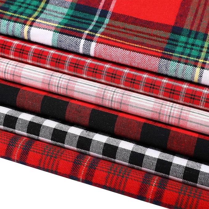 12 Pieces Christmas Fat Fabric Bundles Buffalo Plaid Fat Quarters Cotton Fabric Square Bundles 19.5 x 15.7 Inch Charm Yarn-Dyed Checked Quilting Fabric for DIY Crafting Sewing(Simple Style)