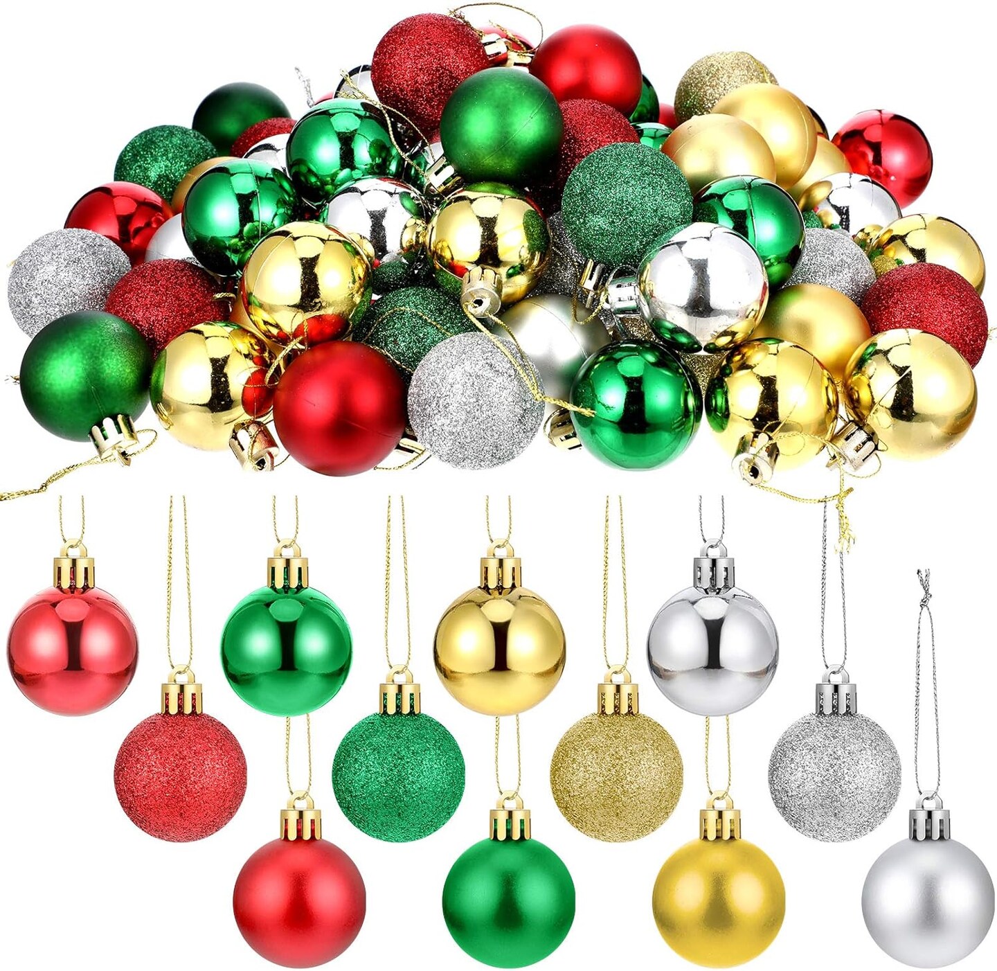 96 Pieces Christmas Balls Xmas Tree Ornaments Balls Exquisite Colorful Ball Decoration Pendant for Holiday Party Decor (Red, Gold, Silver, Green,1.57 Inch)