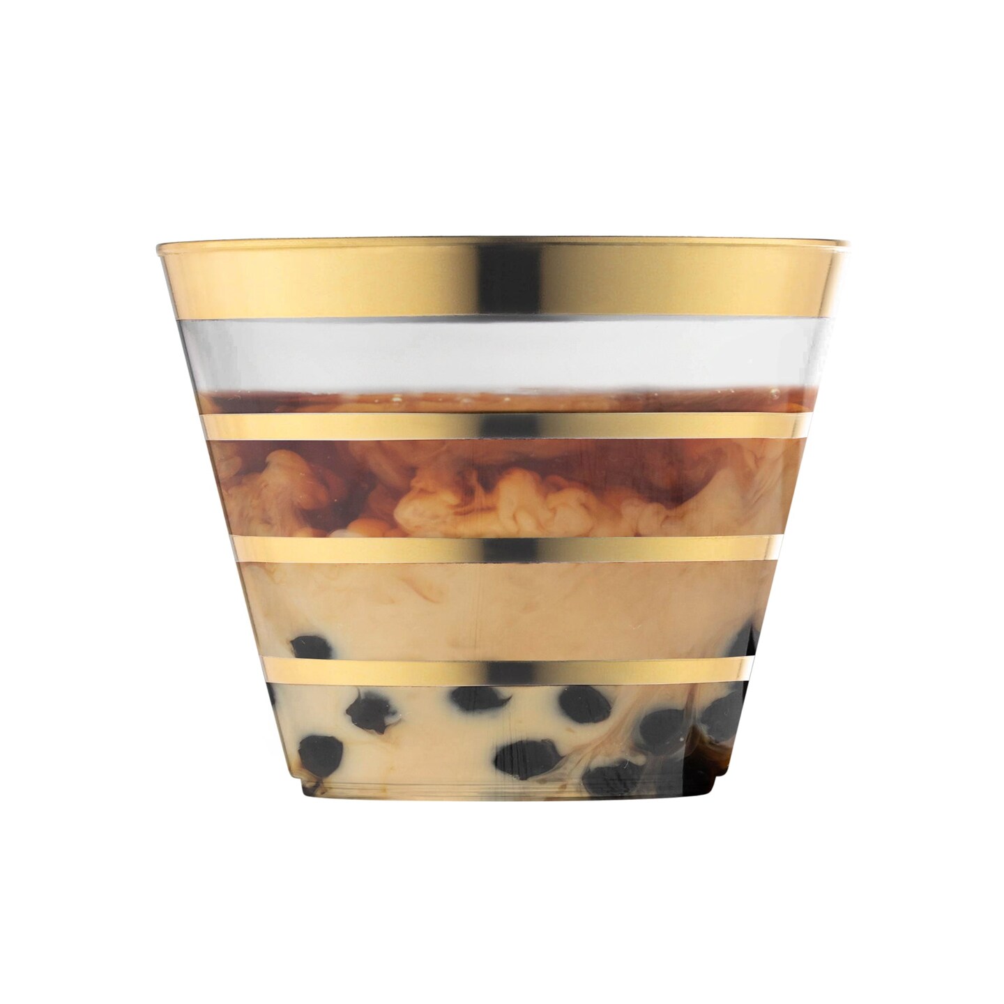Clear with Gold Stripes Round Disposable Plastic Party Cups - 9 oz. (240 Cups)
