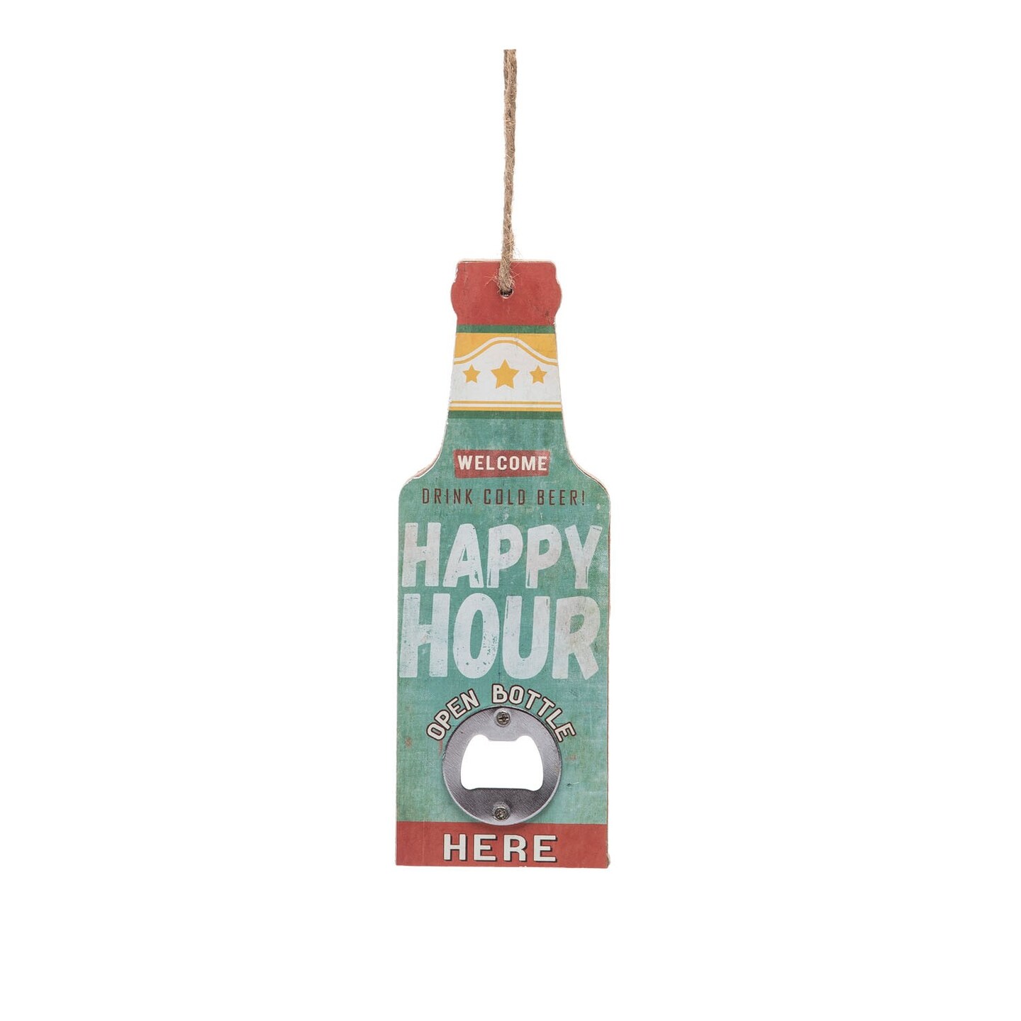 Happy Hour Bottle Opener Wood Composite Home Decor With Saying Beer Bottle Vintage Rustic 2.8 X 0.4 X 7.9