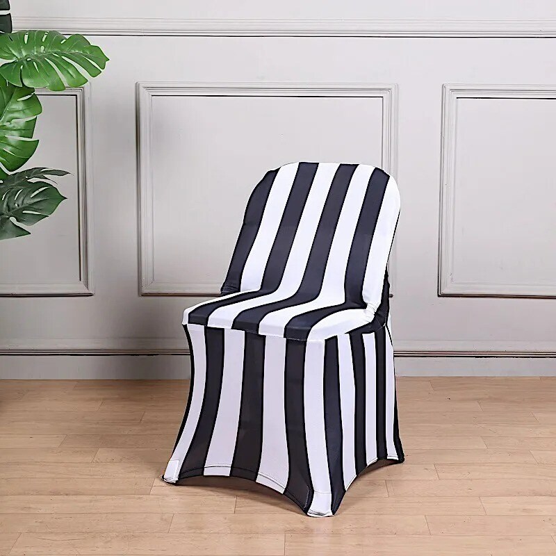 Black White Striped Premium Spandex Stretchable Folding CHAIR COVER Party Home
