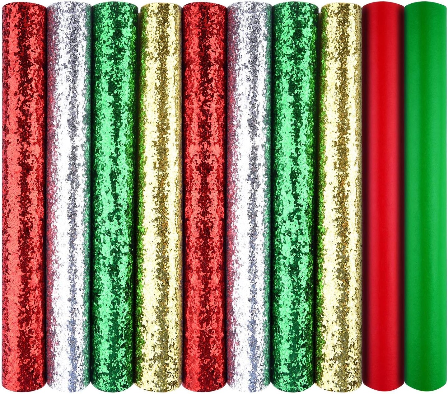 10 Pack Christmas Faux Leather Sheet 4 Colors Shining Faux Leather Sheets Metallic Glitter Leather Fabric Sheet for Making Christmas Theme Hair Bows and Earrings (8.3 x 11.8 inch)