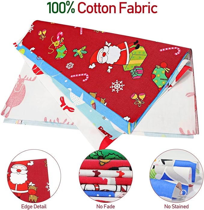 Christmas Fabric Bundles, 20 Pcs Different Pattern Christmas Quilting Fabric, Fabric Squares with Snowman and Santa Christmas Cotton Fabric Sewing Crafting DIY Supplies(9.8 x 9.8 Inch/25 x 25 cm)