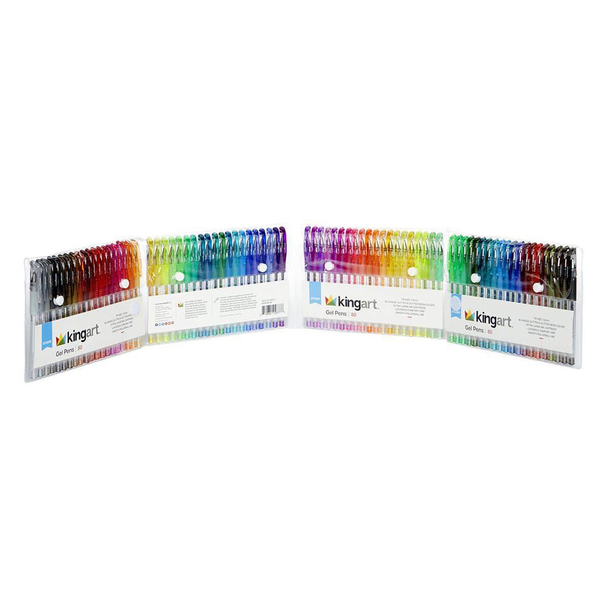 KINGART&#xAE; Soft Grip Glitter Gel Pens, 2.0mm Ink Cartridge, Set of 80 Unique Colors