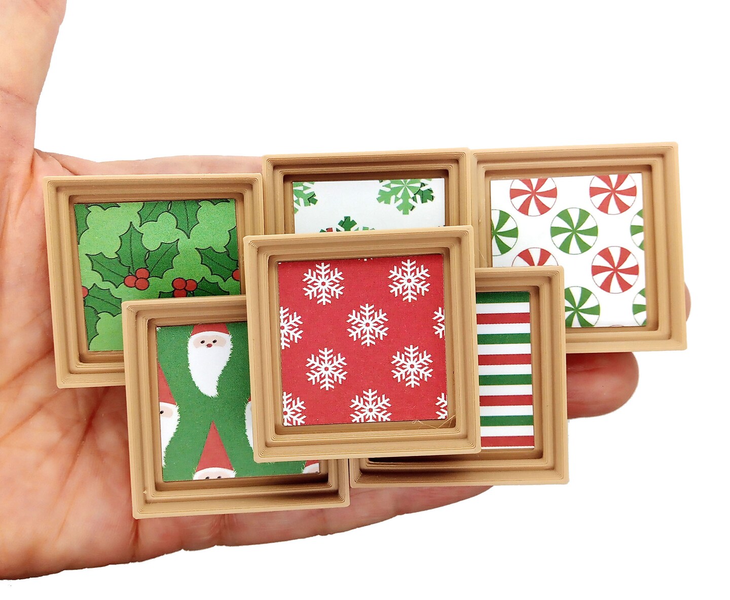 Mini Christmas Decor Prints, 1:12 scale, 6 pcs with Frames, Adorabilities