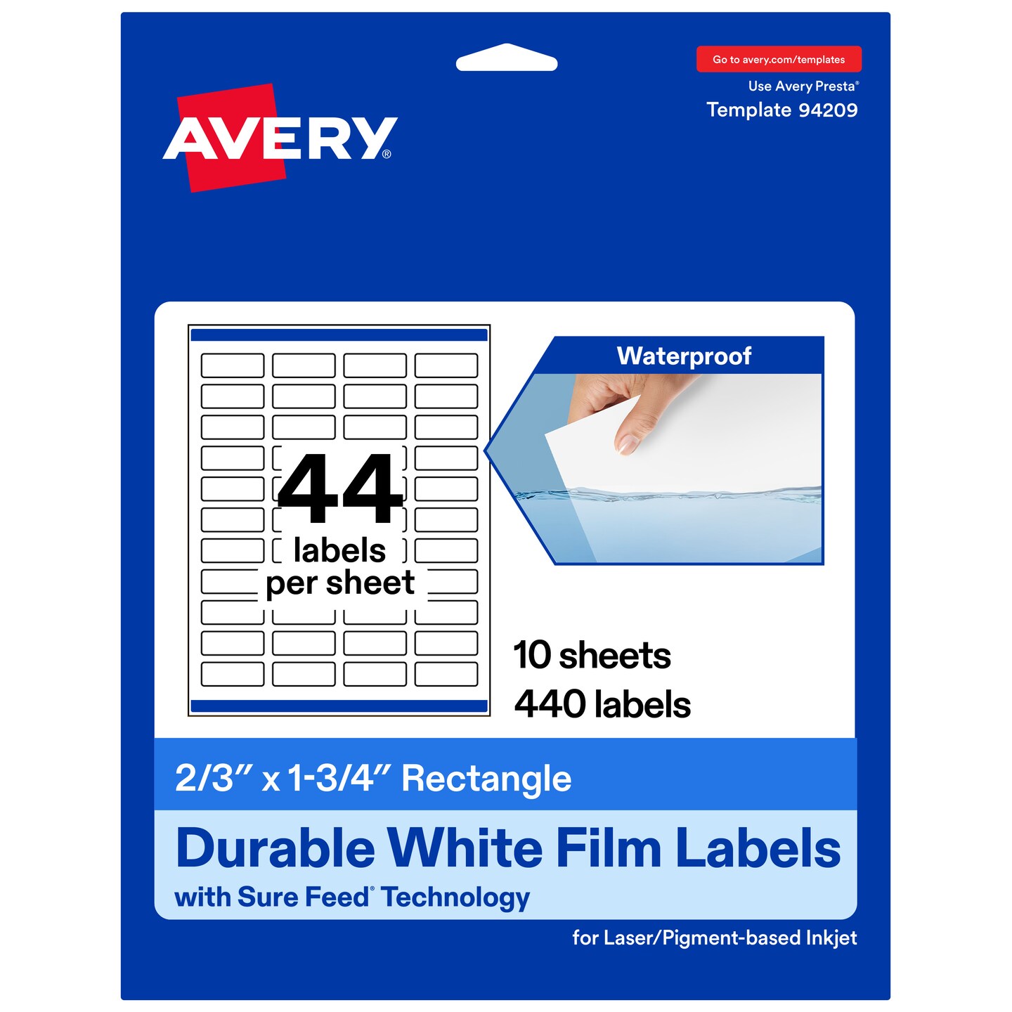 Avery Durable Waterproof Rectangle Labels with Sure Feed, 2/3" x 1-3/4"