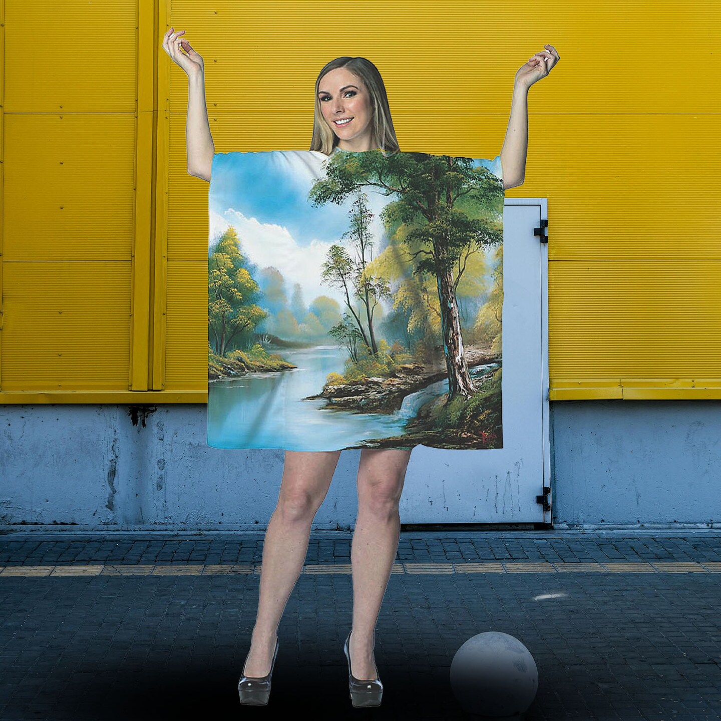 Bob Ross Inspired Painting Halloween Dress Costume for Women with Landscape