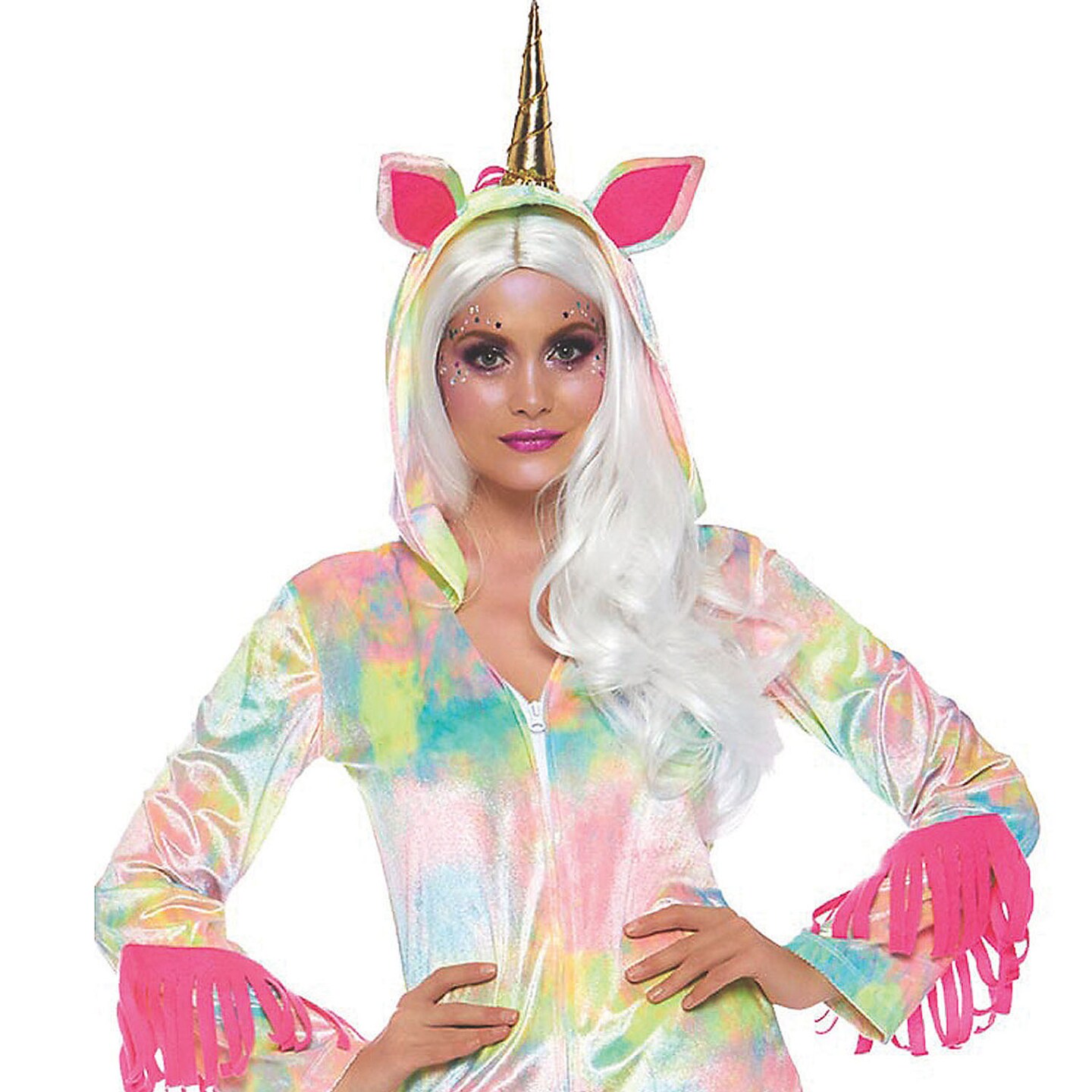 Enchanted Unicorn Adult Halloween Costume Velvet Zipper Front Dress with Tail and Hood