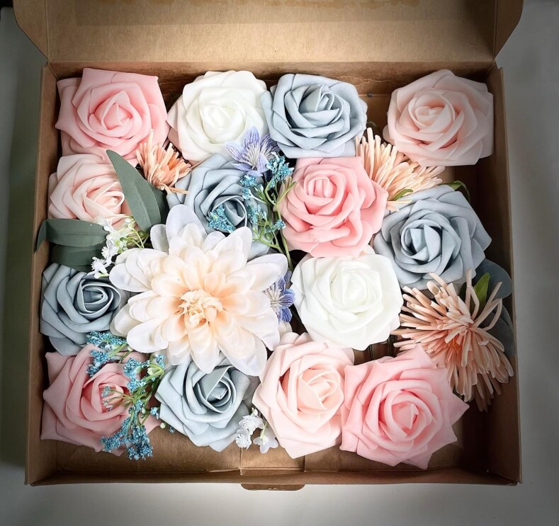Blue Peach and Ivory DIY Bouquet Box
