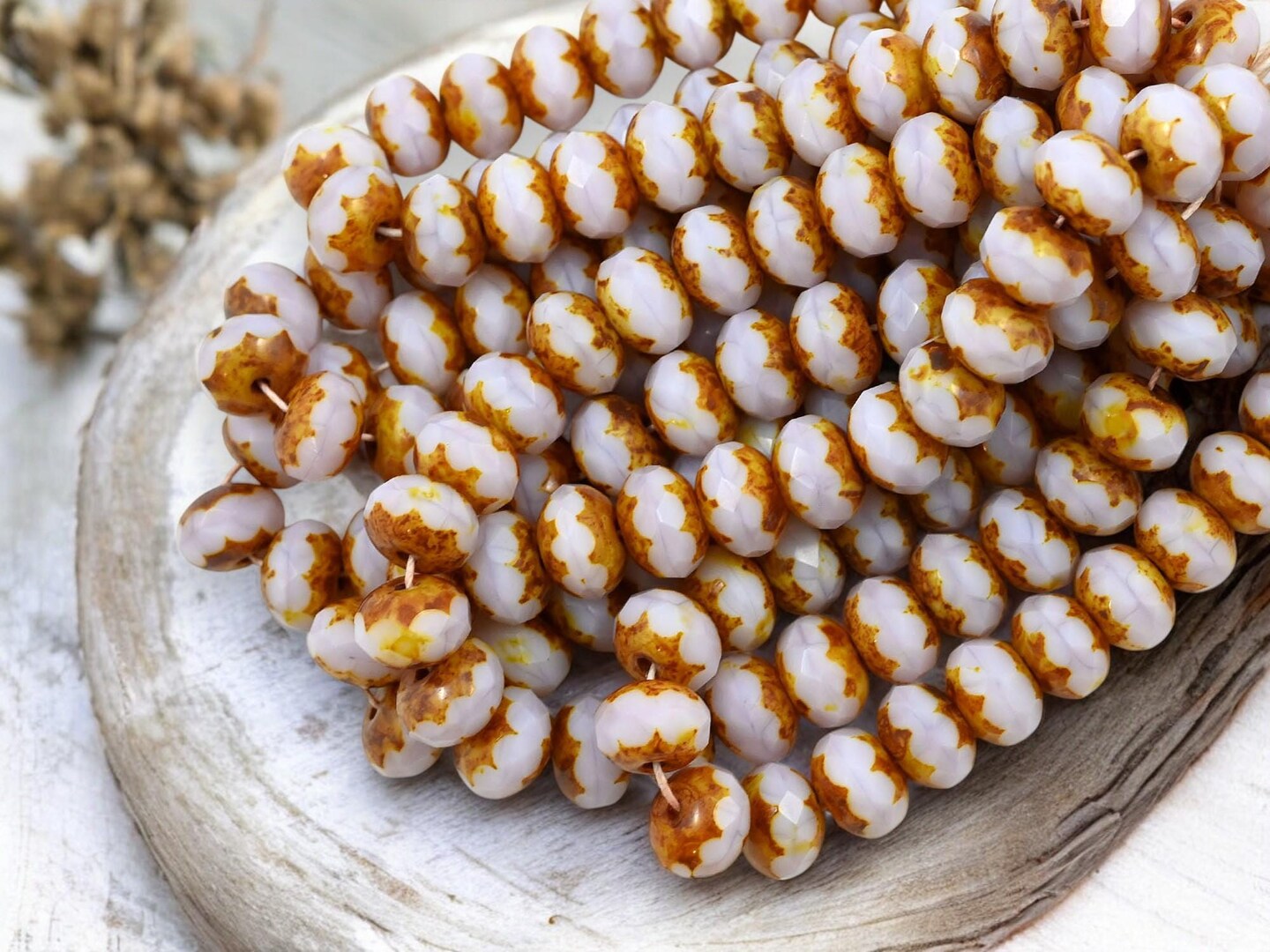 *25* 6x9mm Pale Pink Picasso Fire Polished Rondelle Beads