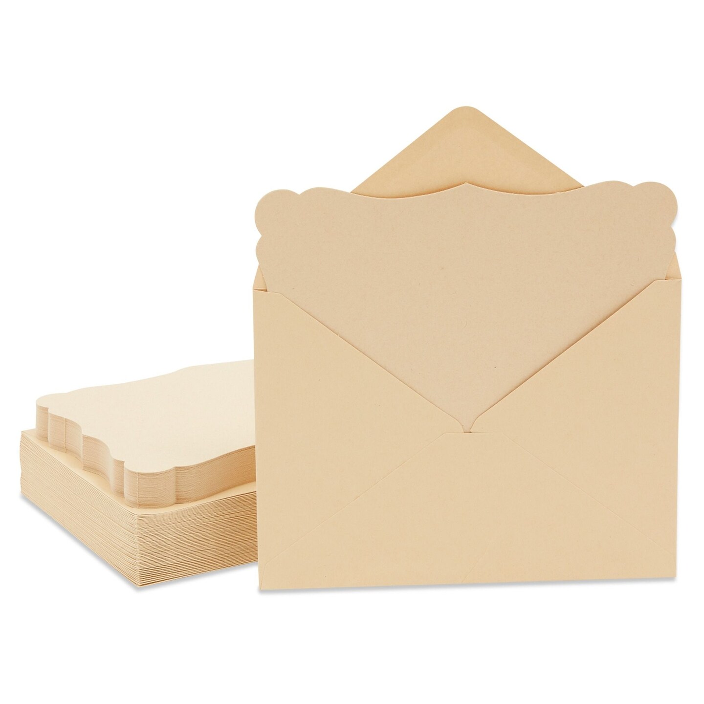 50 Pack Cards and Envelopes 5x7 In for Special Occasions, Wedding, Birthday, Baby Shower Invitations (Blank Inside, Brown Kraft Paper, Fancy Bracket Design)