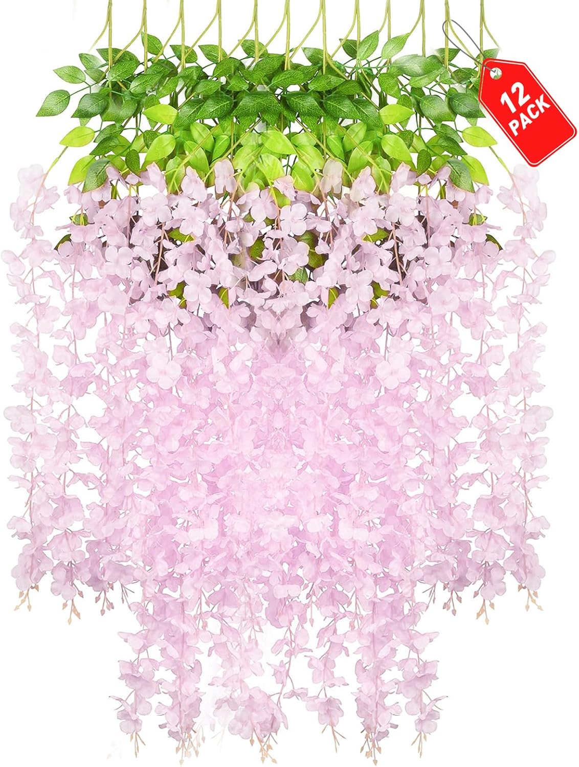 12-Pack Pink Wisteria Hanging Flowers – 3.44 Ft Artificial Silk Wisteria Garland Vines for Wedding, Room Backdrop, Outdoor Patio & Garden Decoration