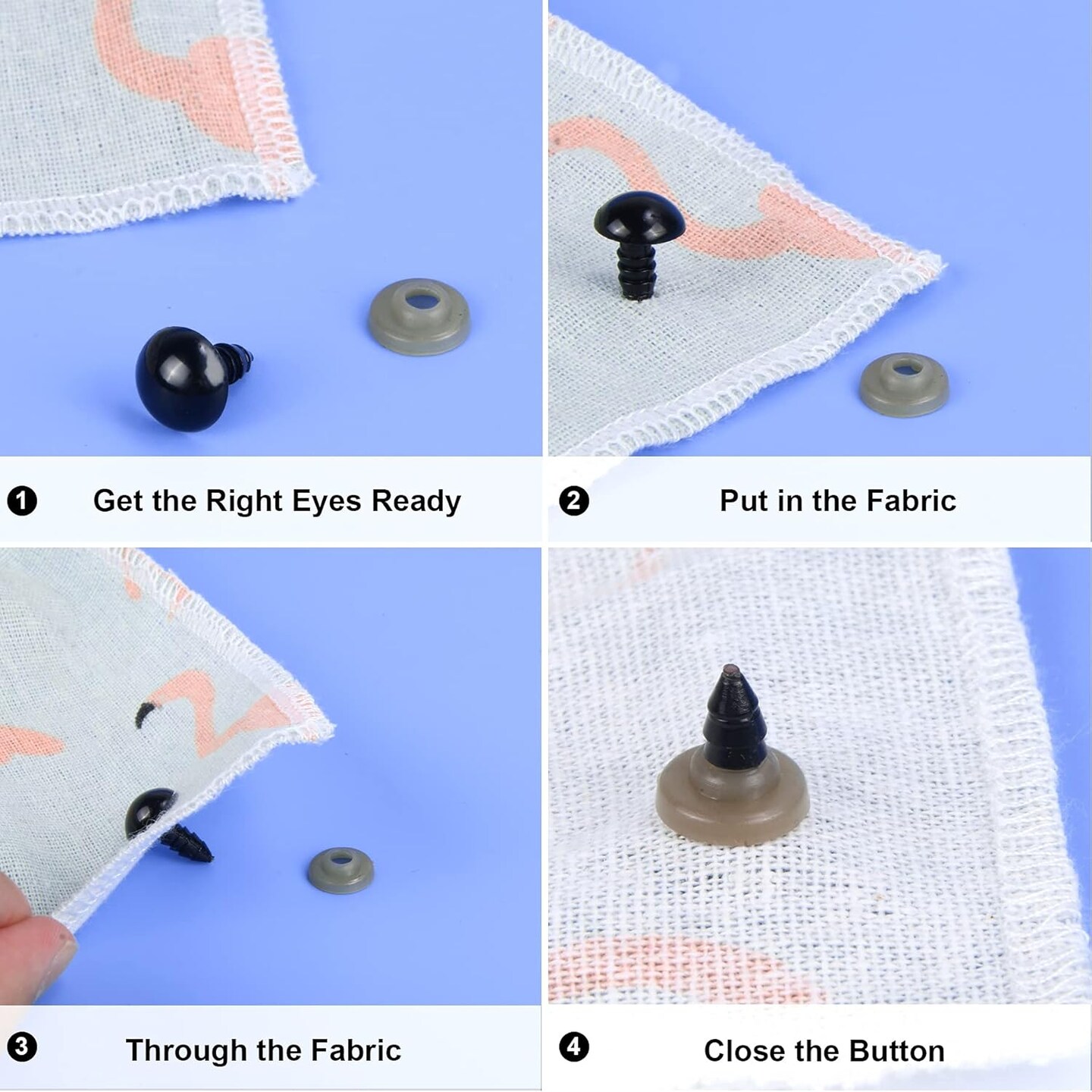 90pcs Black Safety Eyes & Noses Kit with Washers – Plastic Craft Eyes and Triangular Noses for Amigurumi, Dolls, Puppets, Be