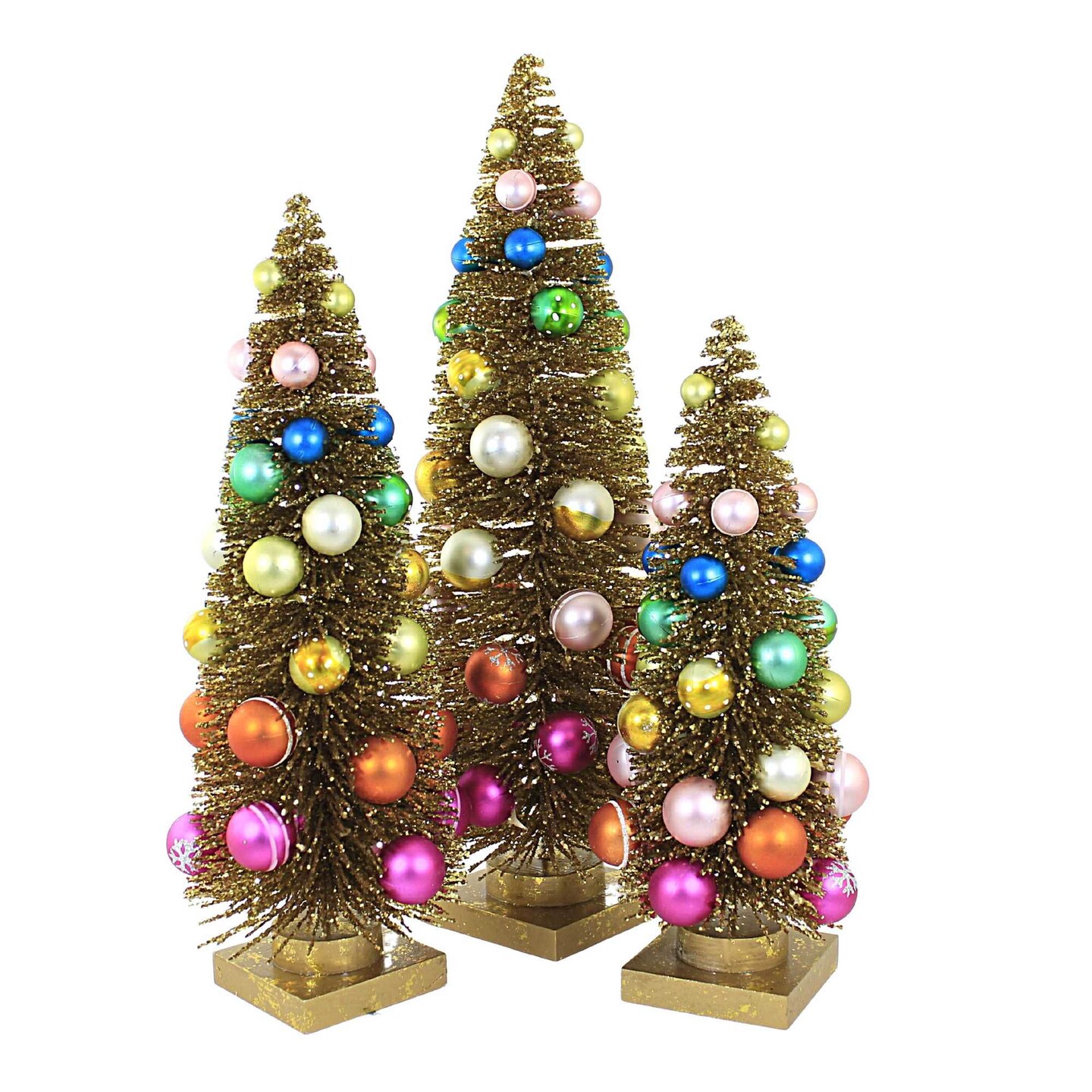 Cody Foster 16.5 Inch Gold Rainbow Trees Christmas Decorative Tree Set , Putz Village Retro