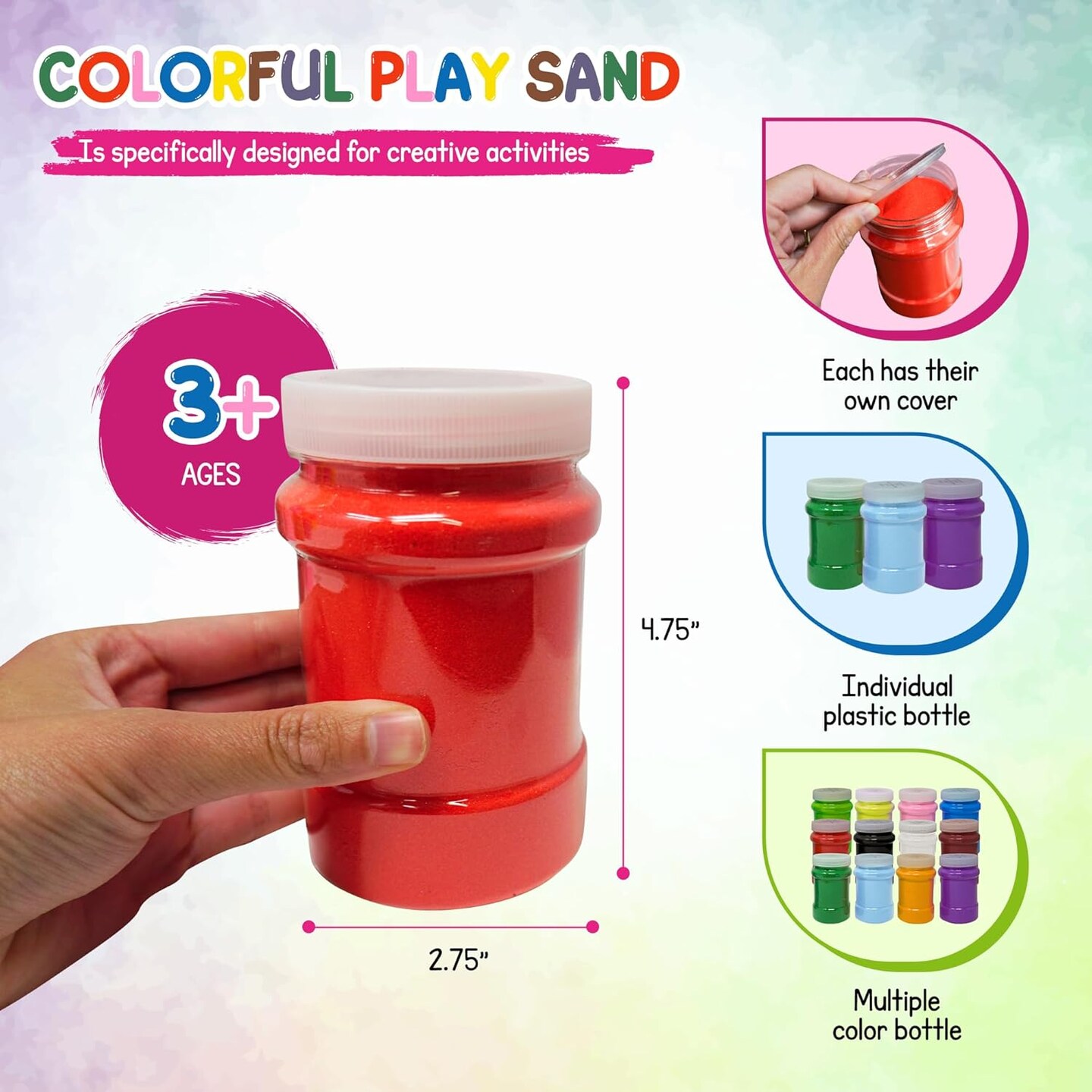 4E&#x27;s Novelty 16.5 Pound Colored Sand for Crafts, 12 Sand Art Colors 22 oz Each, Non-Toxic Craft Sand Colored with Storage Container, Non Toxic Creative Art Tool Color Sands for Kids Ideal Ages 3+