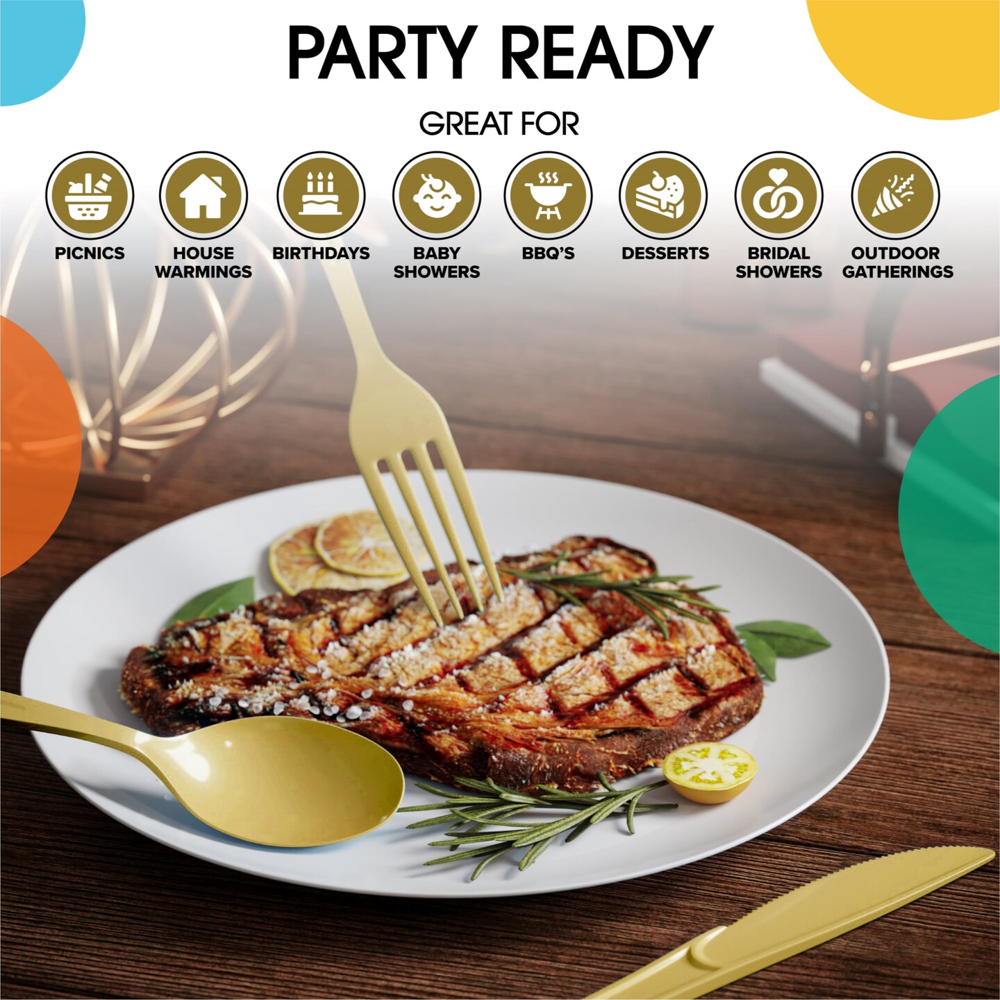 Party Solids 100 Pcs Disposable Utensils &#x2013; Heavy Duty Plastic Cutlery Set &#x2013; Premium Plastic Forks, Spoons or Knives for Parties, Events, Catering &#x26; Tableware Supplies by Exquisite