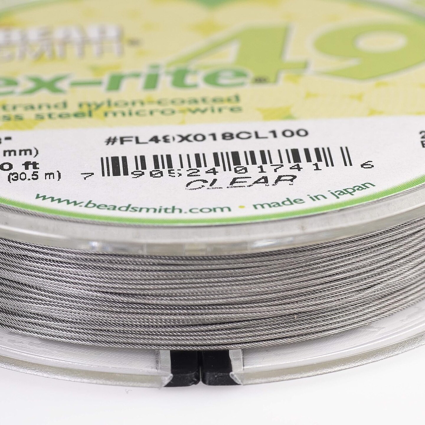 The Beadsmith Flex-Rite Beading Wire - Stainless Steel Micro Flexible Wire, 49 Strand, Clear Color, .018" Diameter, 100-Foot Spool, Nylon Coated