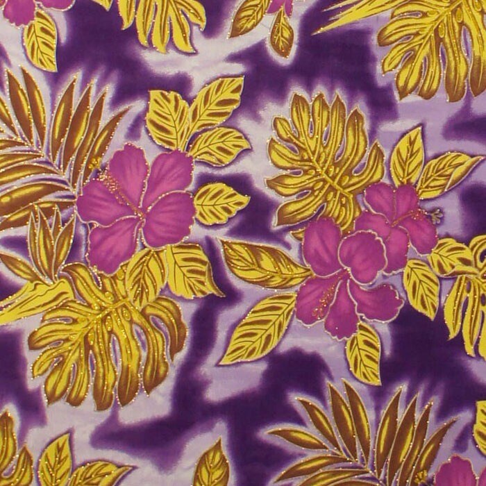 1 Yard Hibiscus Plumeria Monstera Palm Leaves Glitter Polyester Fabric Tropical Print 36in L x 60in W