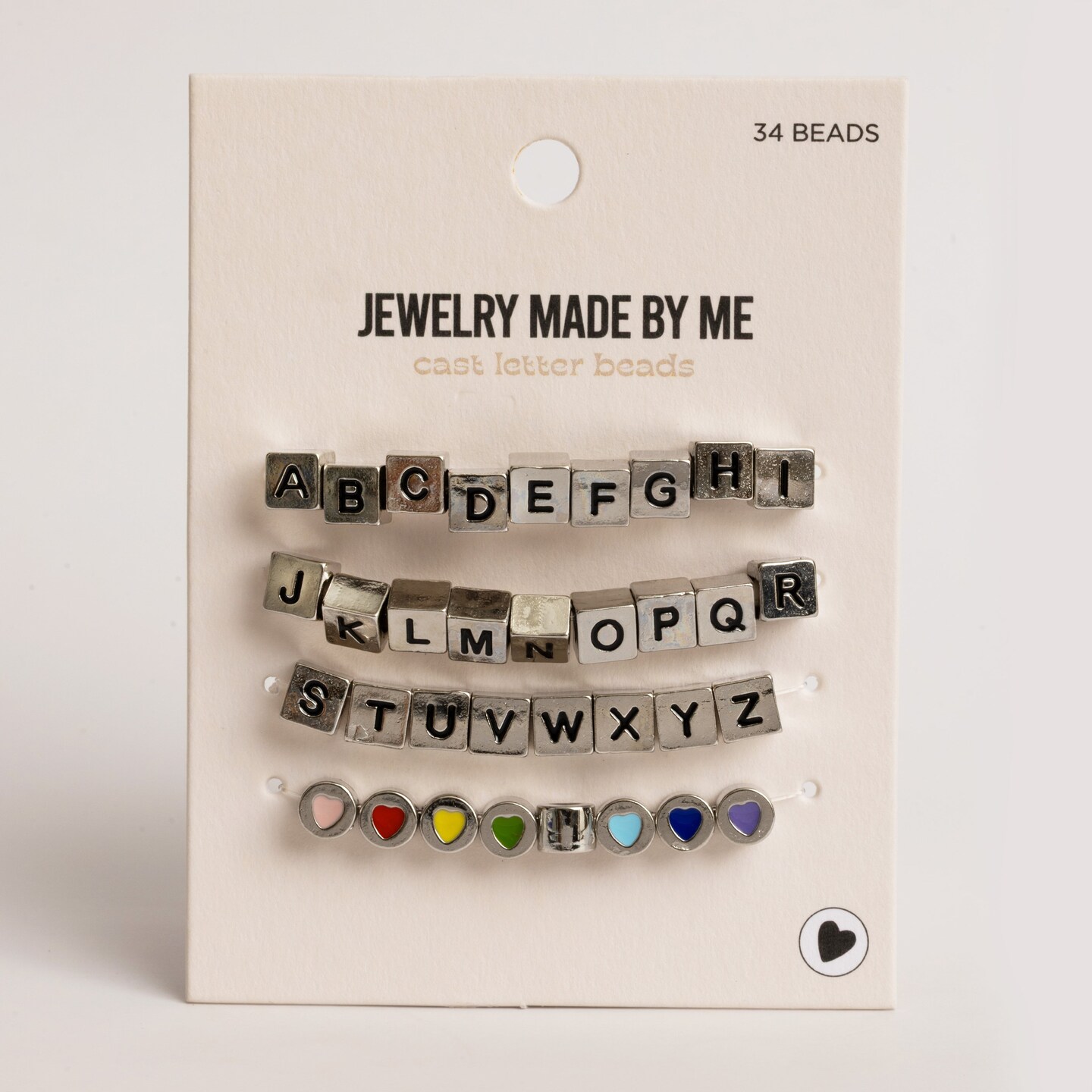 Silver Block Letter Cast Alphabet &#x26; Heart Beads