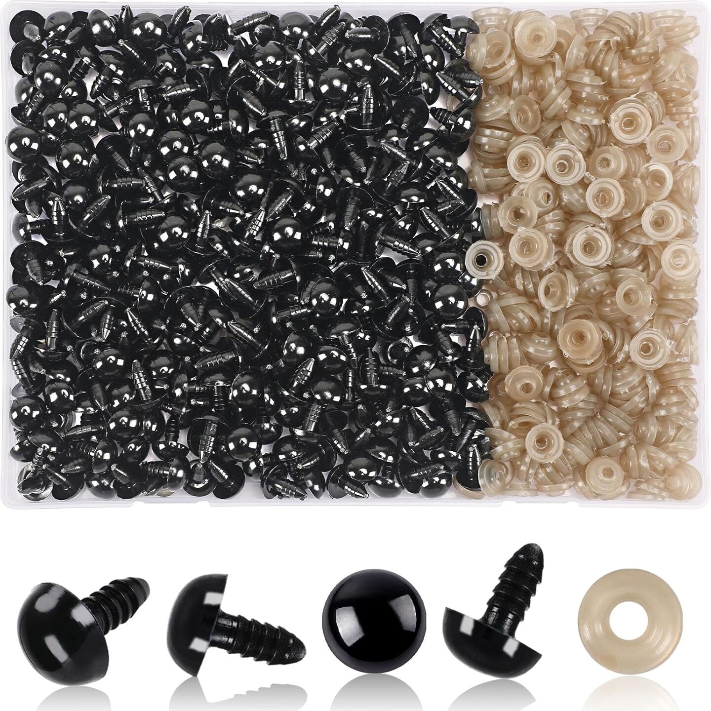 600pcs 12mm Black Safety Eyes with Washers – Plastic Crochet Eyes for Amigurumi, Dolls, Stuffed Animals & DIY Plush Craft Making Supplies