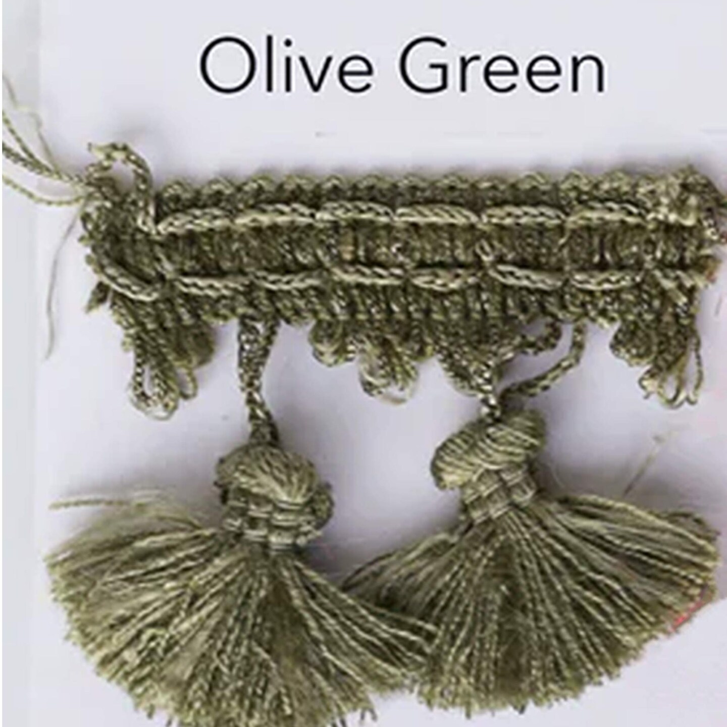 1 Yard Olive Green Chunky Tassel Fringe Trim with Braided Gimp 2 Inch Wide for Home Decor