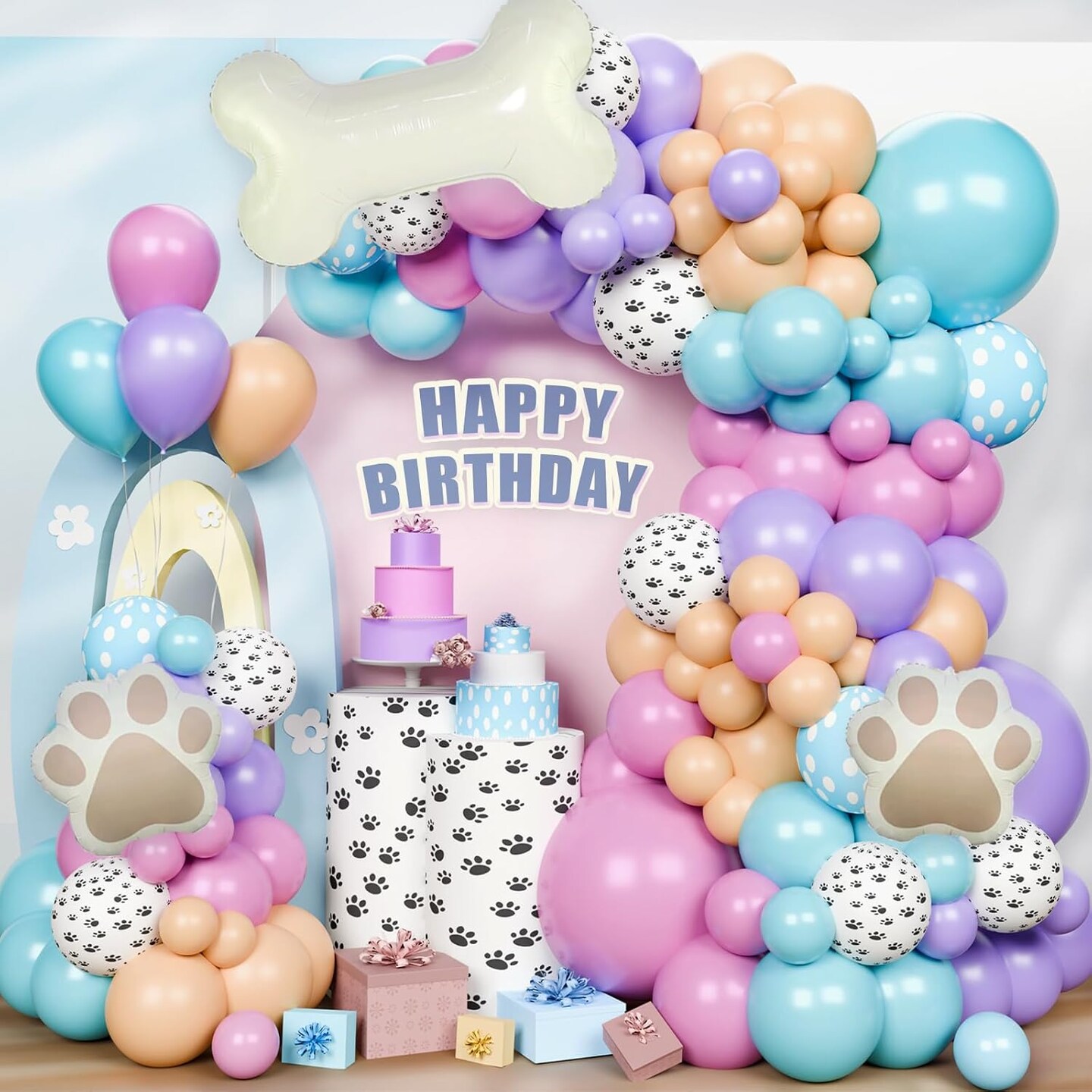 Paw Themed Dog Bone Foil Balloons Arch kit