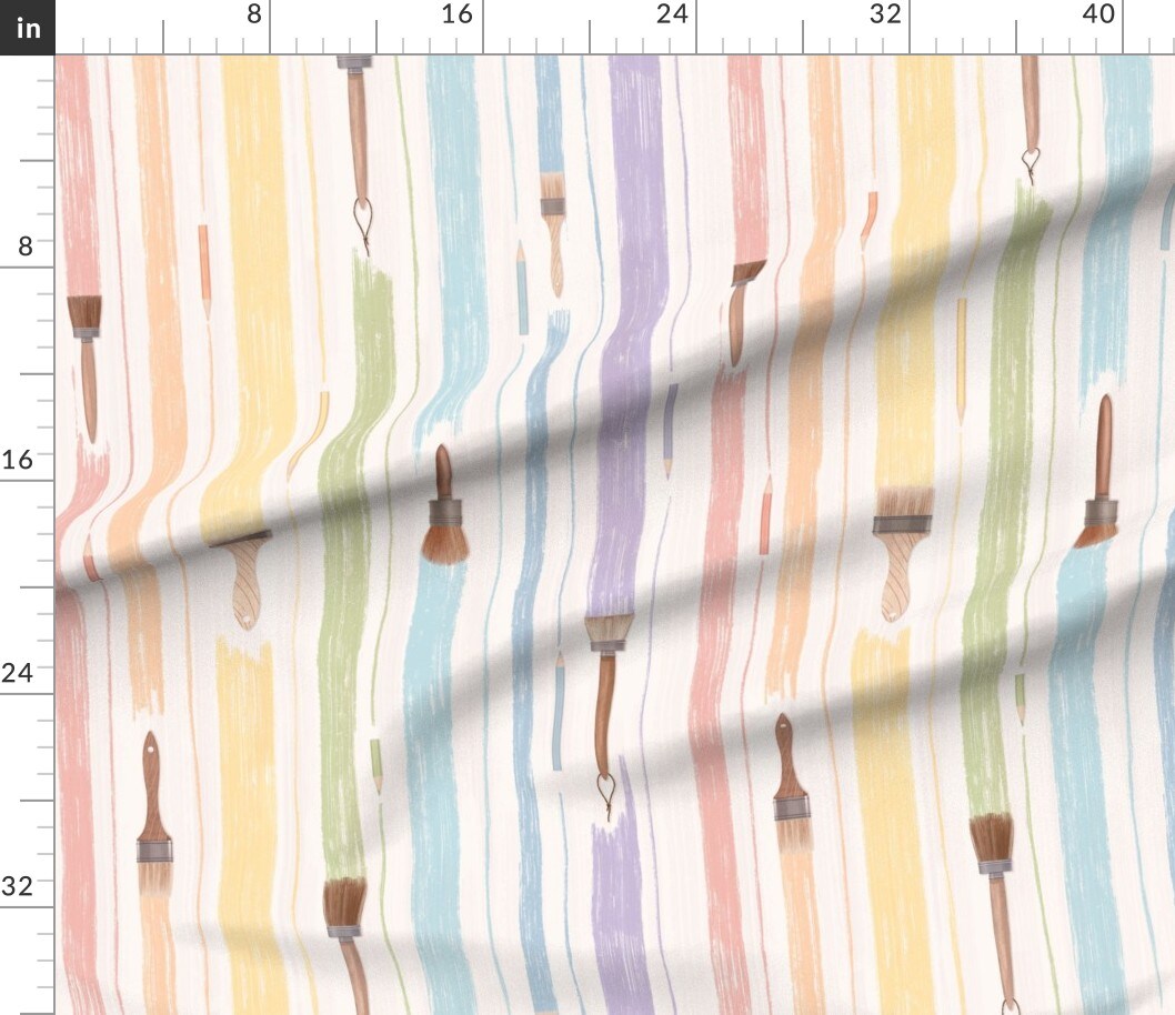 Pastel Paintbrush Colorful Vertical Stripes Multicolored Back To School Custom Printed Fabric by Spoonflower Various Fabrics by the Yard or Fat Quarter 18725336