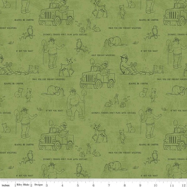 Outlines in Grass (c16504-grass) | Friends of Smokey Bear | Riley Blake Designs | Riley Blake