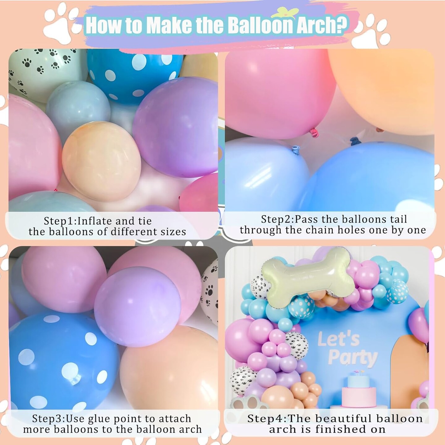 Paw Themed Dog Bone Foil Balloons Arch kit