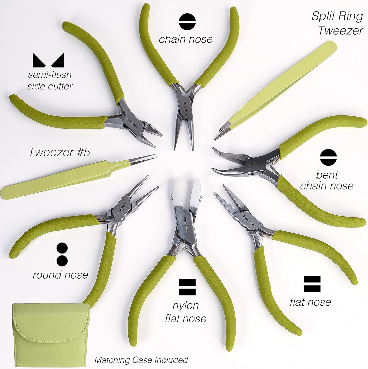 The Beadsmith Fashion Color Pliers – Slimline Color-Coordinated Tools – Matching Clutch in Beige – Jewelry Making Supply Kit to Create Necklaces, Bracelets, Earrings & More