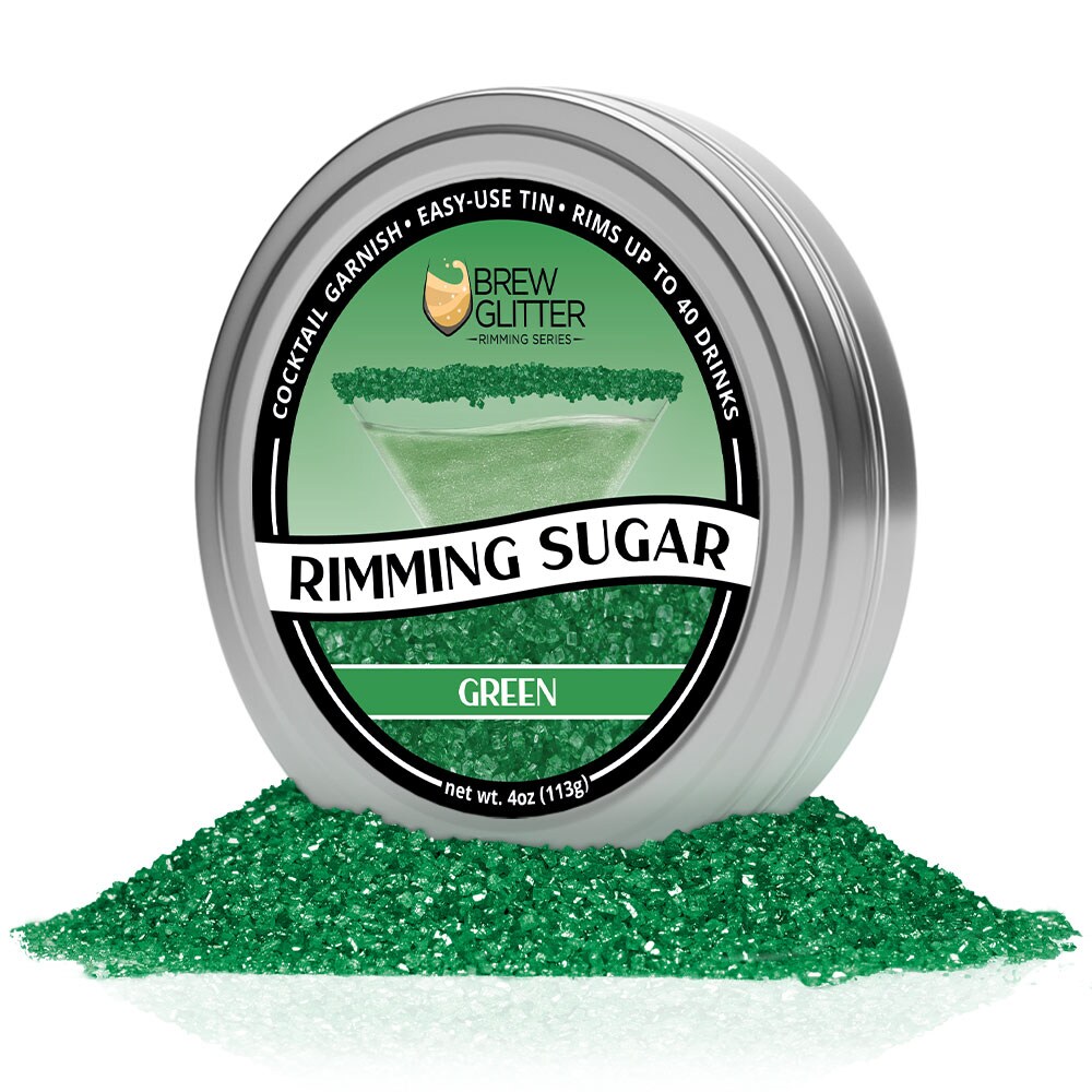 Brew Glitter - Green Rimming Sugar (4oz, 1x Bar Tin) Cocktail Garnish for Mixed Drinks &#x26; Refreshments