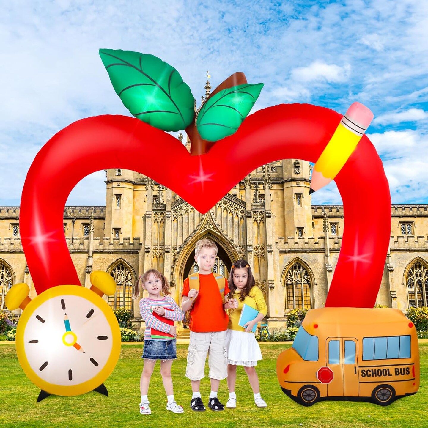 8ft Back to School Apple Inflatable Arch with 4 LED Lights