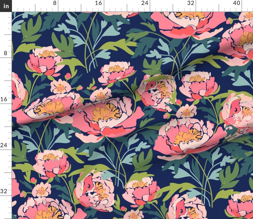 Various Fabrics by the Yard or Fat Quarter Floral Garden Botanical Landscape Peony Bold Spring Summer Party Colorful Flowers Pink Blue Green Abstract Large Scale Peonies Custom Printed Fabric by Spoonflower