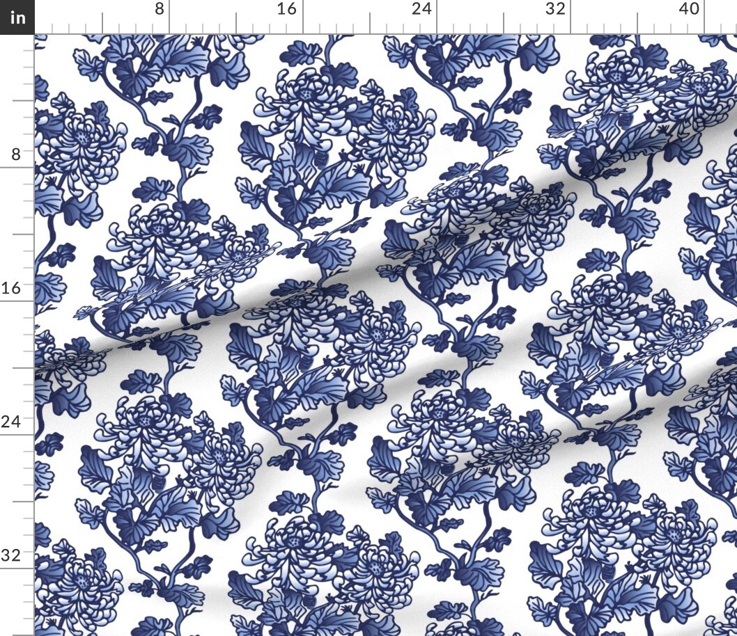 Floral Blue Peonies Spring Kitchen Home Decor Flowers Modern Momochramtic Custom Printed Fabric by Spoonflower Various Fabrics by the Yard or Fat Quarter