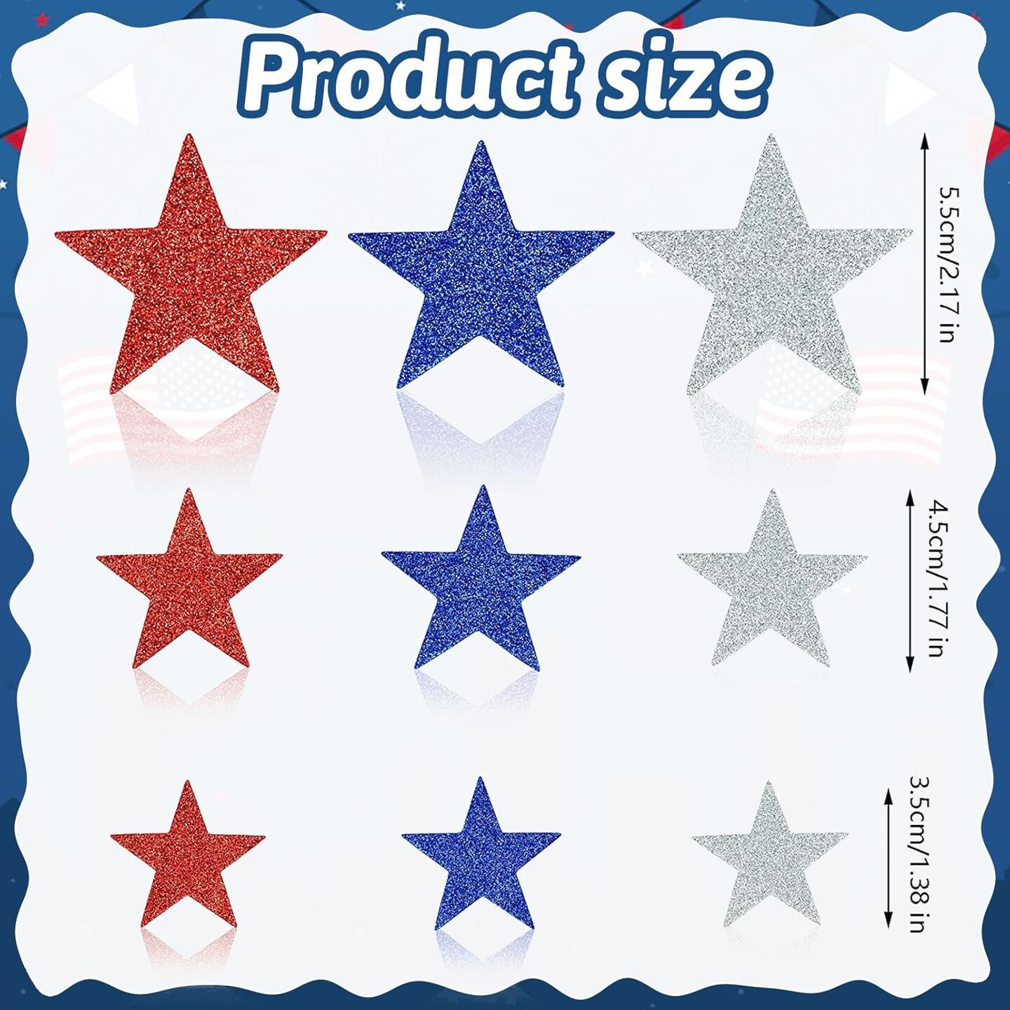 4th of July Self-Adhesive Glitter Patriotic Foam Stars Stickers Red White and Blue
