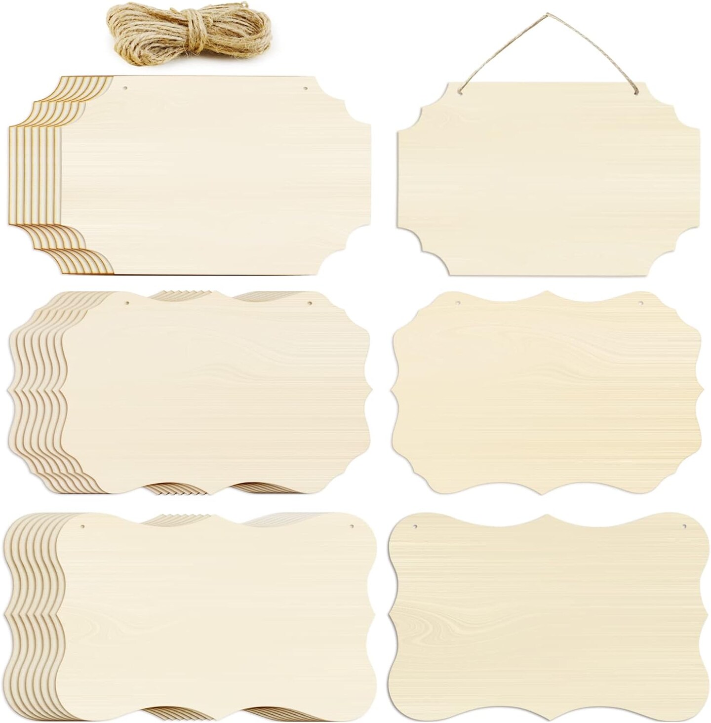 24 Pieces Unfinished Hanging Wood Sign Blank with Ropes(3 Style)