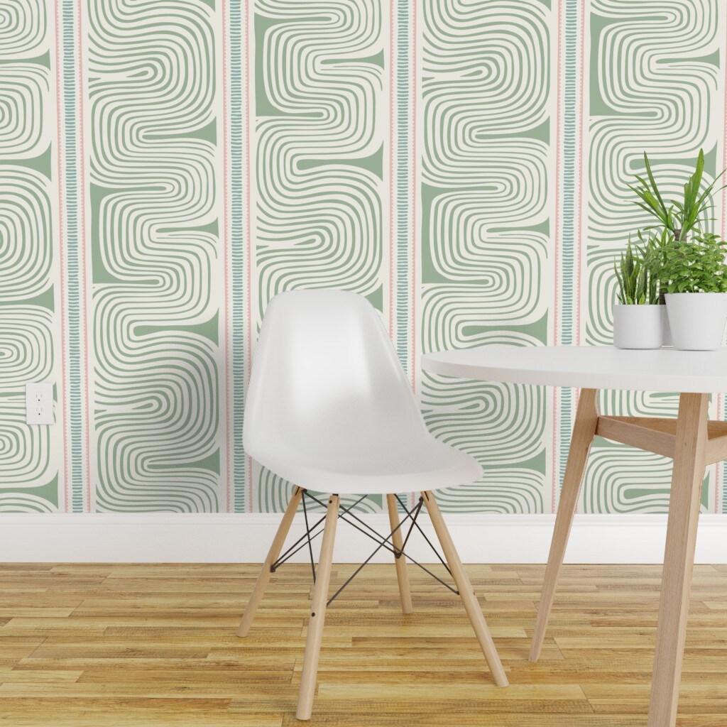 Peel &#x26; Stick Wallpaper 2FT Wide Green Pink Custom Removable Wallpaper by Spoonflower