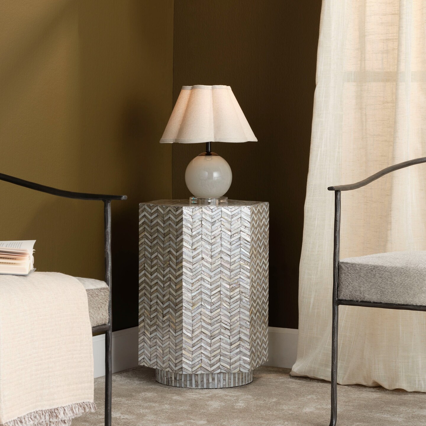 Jamie Young Company Mother of Pearl Hexagon Side Table - 22.5&#x22; - Gray