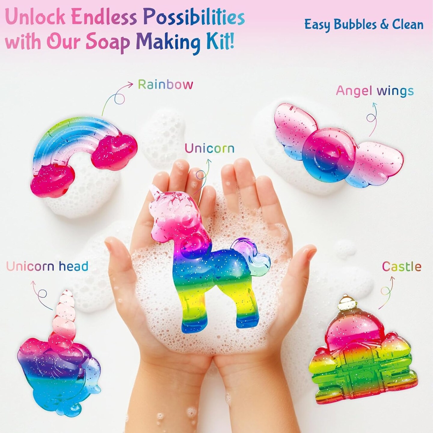 Unicorn Soap Making Kit - DIY Crafts for Kids Ages 6-12 Make Your Own Fun Soap with 20 Soap Bases, 6 Colors, 5 Molds &#x26; 3 Fragrances, Birthday Christmas Easter Gifts for Girls Ages 6 7 8 9 10 11 12+